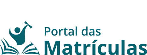 (Logótipo) Figura estilizada segurando rolo e saindo de livro aberto com «Portal das Matrículas» escrito ao lado