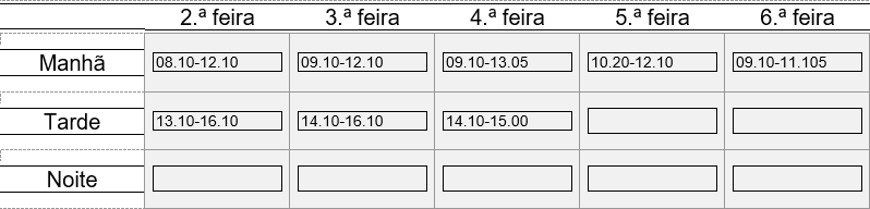 Grelha com horário